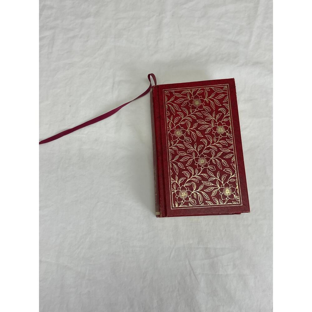 Vintage leather bound book from 1970s with guilt, inlay, floral and leaf pattern